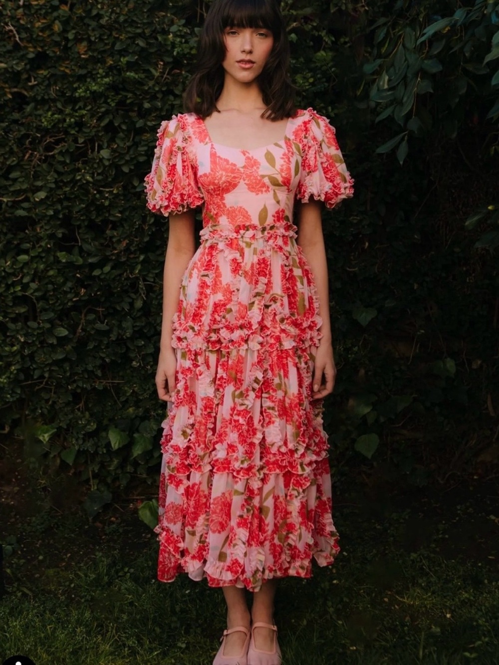 Ivy City Co. Laya Pink Floral Ruffle Maxi Dress